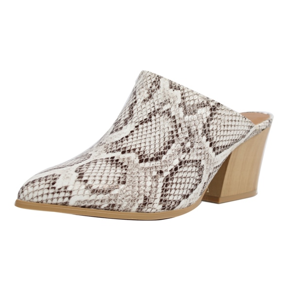 Snake pointy toe stacked block heel Mule Sanda - Picture 3 of 10